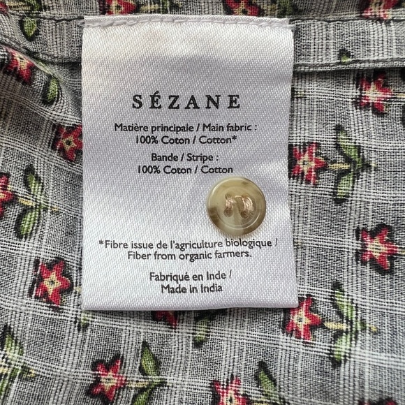 Sezane Black Cotton Floral Blouse, Button Down, Size 44/US 12 - Picture 8 of 8